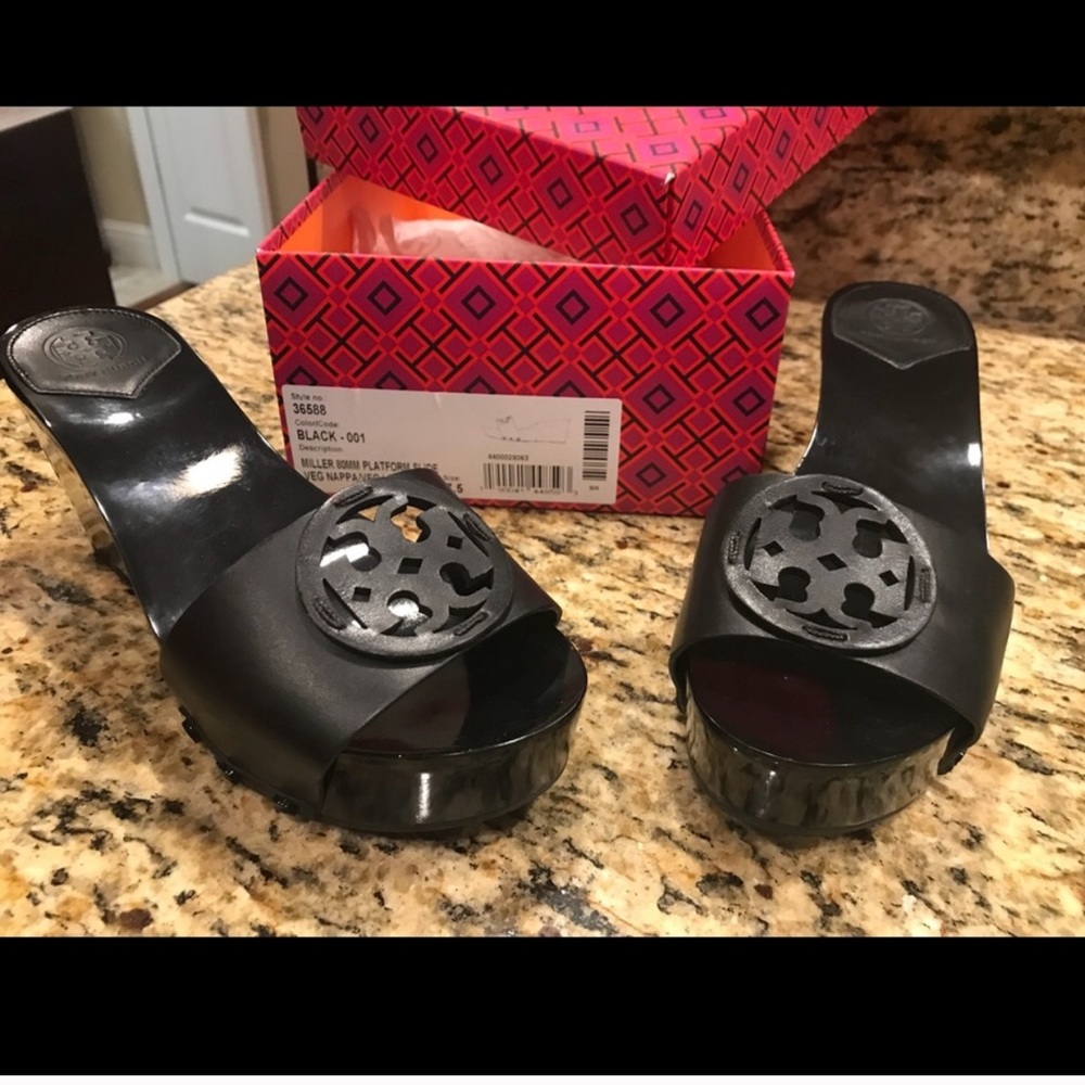 Tory Burch Black Patti Miller Slide on Wedge